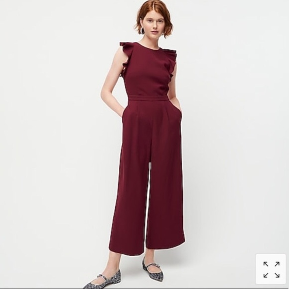 J Crew Sleeveless ruffle jumpsuit in 365 crepe